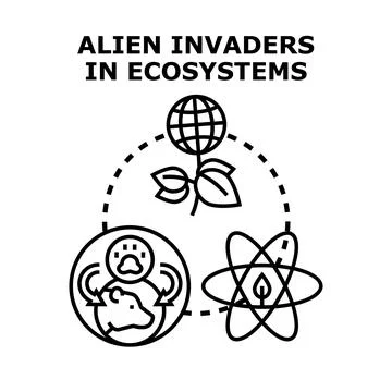 Alien invaders ecosystem impact environmental concept Stock Illustration