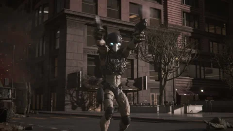 Alien invasion and sci-fi gun shooting Stock Footage 288947899