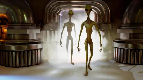 Alien invasion through the portal. Dramatic super realistic concept. 3D Illustrazione stock