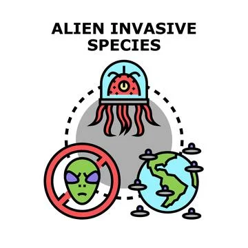 Alien invasive species concept affecting globe ecosystem Ilustración de archivo