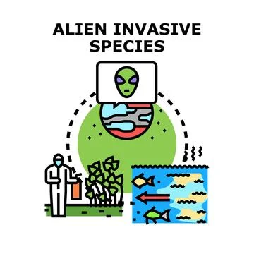 Alien invasive species impacting ecosystem and biodiversity Ilustración de archivo