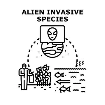 Alien invasive species impacting ecosystem and biodiversity Ilustración de archivo