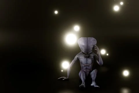 Alien isolated on black background Illustrazione stock