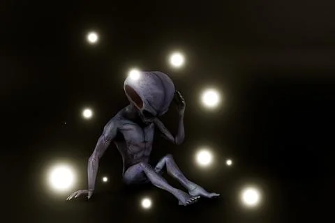 Alien isolated on black background Illustrazione stock