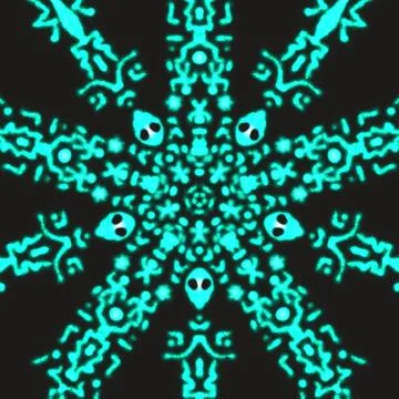 Alien Kaleidoscope Circle Pattern – Cryptic Sci-Fi Illustration Stock-Illustration