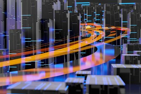 Alien landscape With Light Streaks Data Stream Internet High speed connection Stock Illustration