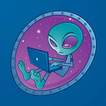 Alien with Laptop Computer Illustrazione stock