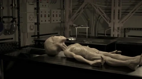 Alien laying on morgue table for Autopsy Stock Footage 199795149