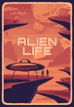 Alien life in space vector vintage poster Stock Illustration