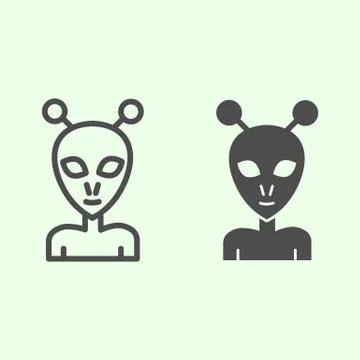Alien line and solid icon. Extraterrestrial foreigner with oval face and large Stock Illustration