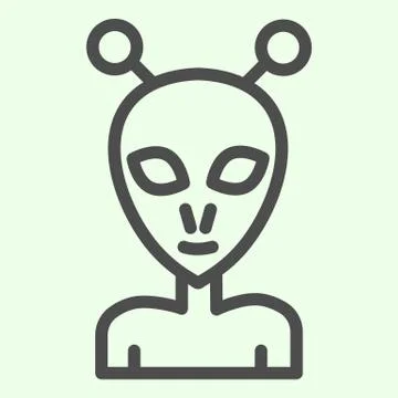 Alien line icon. Extraterrestrial foreigner with oval face and large eyes Stock Illustration