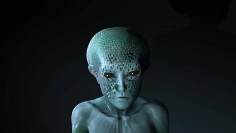 Alien looking directly at camera and then around Stock Footage 254357332