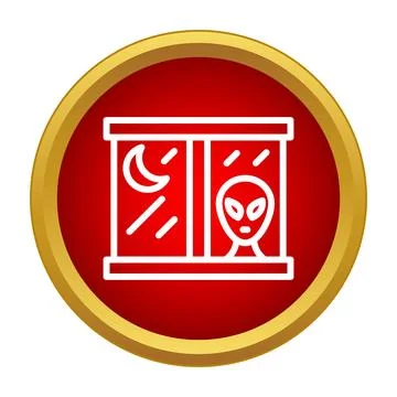Alien looking through window at night icon Stock Illustration