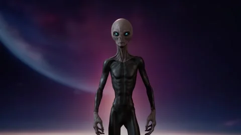 The alien looks at the camera with eye and face Video stock 258535927
