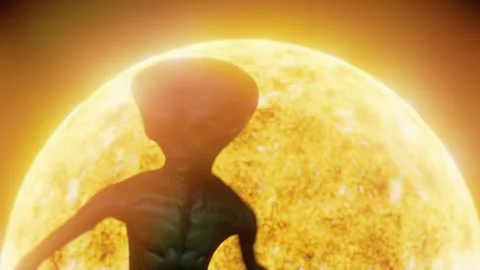 Alien man dancing in front of the sun Stock Footage 290376052