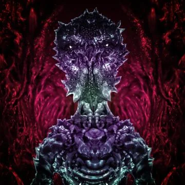 Alien martian astronaut sits inside his ship in bionic suit. Science fiction  Stock Illustration