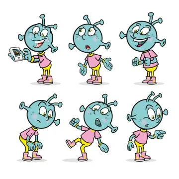 Alien mascot in different poses Stock Illustration