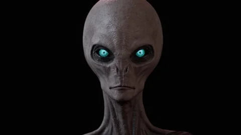 The alien is meditating and then opens his eyes to the camera 02 Video stock 259728157