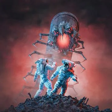 Alien monster astronauts Illustrazione stock