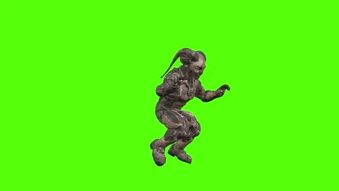Alien Monster Crouch Backward Aiming Green Screen Animation 4K Rendering Video stock 264795889
