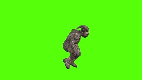 Alien Monster Crouch Backward Normal Green Screen Animation 4K Rendering Stock Footage 264795897