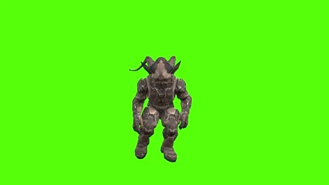 Alien Monster Crouch Backward Right Green Screen Animation 4K Rendering Video stock 264795888
