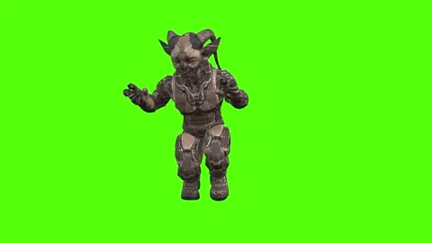 Alien Monster Crouch left Aiming Green Screen Animation 4K Rendering Stock Footage 264795859