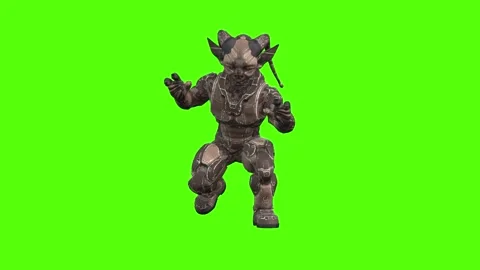 Alien Monster Crouch left Aiming Green Screen Animation 4K Rendering Stock Footage 264795867