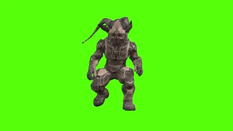 Alien Monster Crouch left Normal Green Screen Animation 4K Rendering Stock Footage 264795862