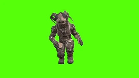 Alien Monster Crouch Right Normal Green Screen Animation 4K Rendering Stock Footage 264795854