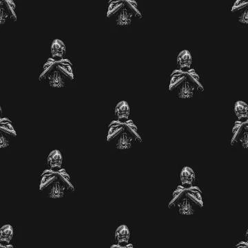 Alien Monster Motif Seamless Pattern Design 库存插图