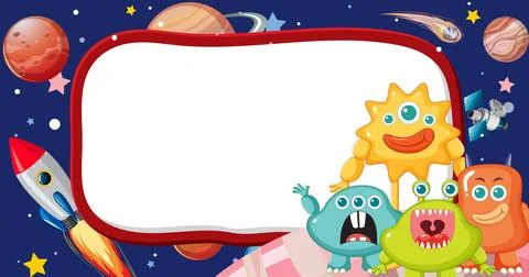 Alien Monster on Outer Space Border Frame Stock Illustration