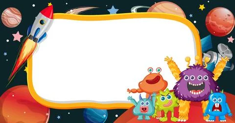 Alien Monster on Outer Space Border Frame Stock Illustration