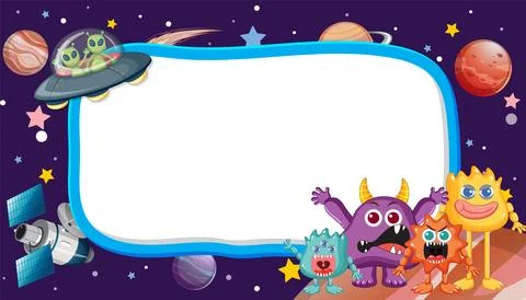 Alien Monster on Outer Space Border Frame Stock Illustration