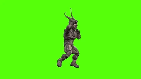 Alien Monster Two Hit Combo Green Screen Animation 4K Rendering Stock Footage 264549478