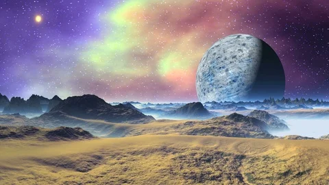 Alien Moon and Nebula Stock Footage 100952238