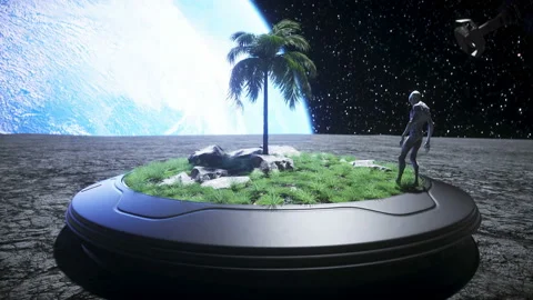 Alien on the moon in oasis. Ufo concept. 3d rendering. Vídeos de archivo 132638957