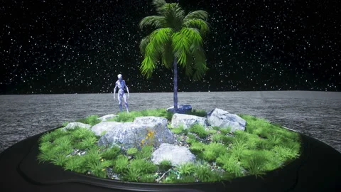 Alien on the moon in oasis. Ufo concept. 3d rendering. Stock Footage 132639392