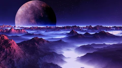 Alien Moon over the Misty Planet Stock Footage 101723856