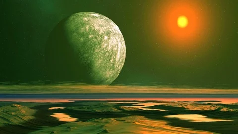 Alien Moon Sunset Stock Footage 121766967