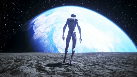 Alien on the moon. Ufo concept. 3d rendering. Video stock 132631982