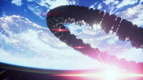 Alien mothership near Earth elements furnished by NASA Stock Footage 201632334