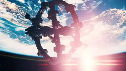 Alien mothership near Earth elements furnished by NASA Stock Footage 204744218