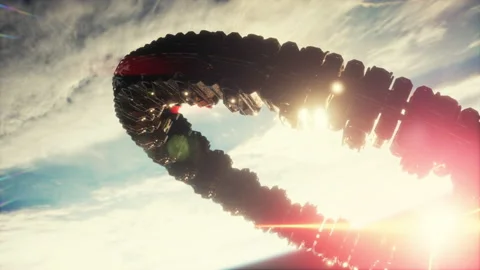 Alien mothership near Earth elements furnished by NASA Stock Footage 205617372
