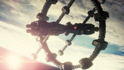 Alien mothership near Earth elements furnished by NASA Stock Footage 217444437