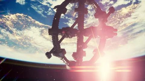 Alien mothership near Earth elements furnished by NASA Stock Footage 220845377