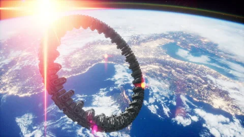 Alien mothership near Earth elements furnished by NASA Stock Footage 224511106