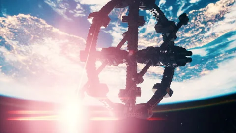Alien mothership near Earth elements furnished by NASA Stock Footage 224512492