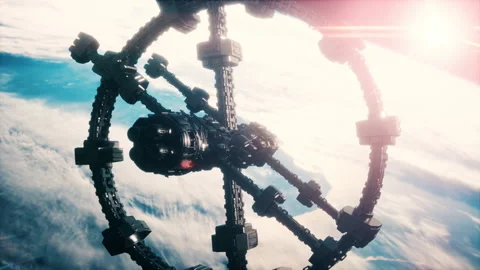 Alien mothership near Earth elements furnished by NASA Stock Footage 228590410