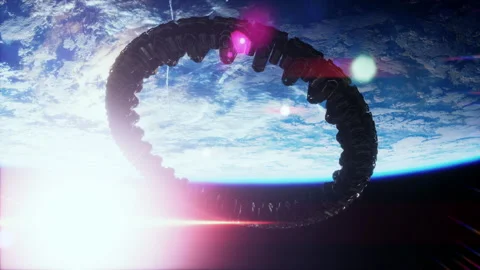 Alien mothership near Earth elements furnished by NASA Stock Footage 230976635